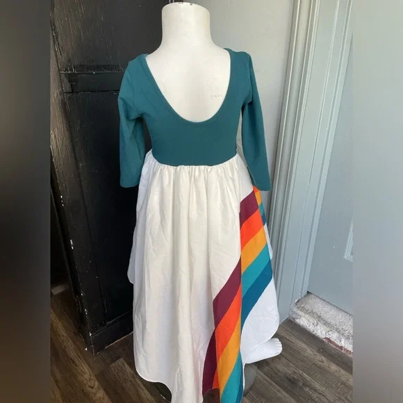 Oopsie Daisy White Rainbow Stripe Hi-Low Dress Girls long sleeve 4T - Picture 5 of 10